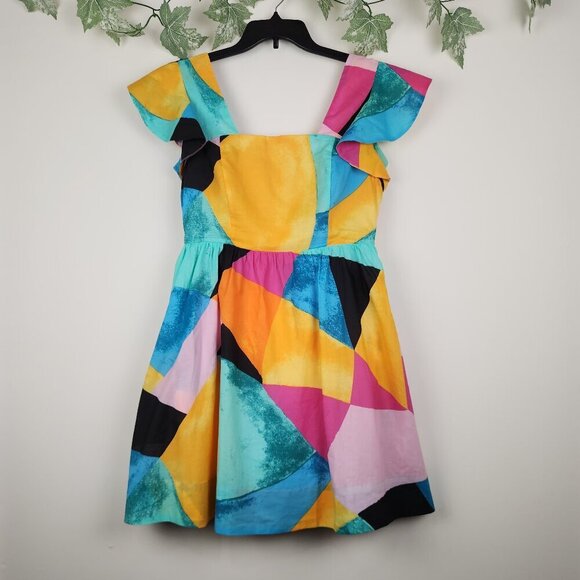 New York & Company Size M Multicolor Tie Back Cotton Dress with Pockets - Picture 2 of 12